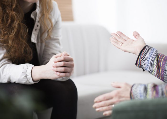 Close-up of a woman with psychological problems during therapy